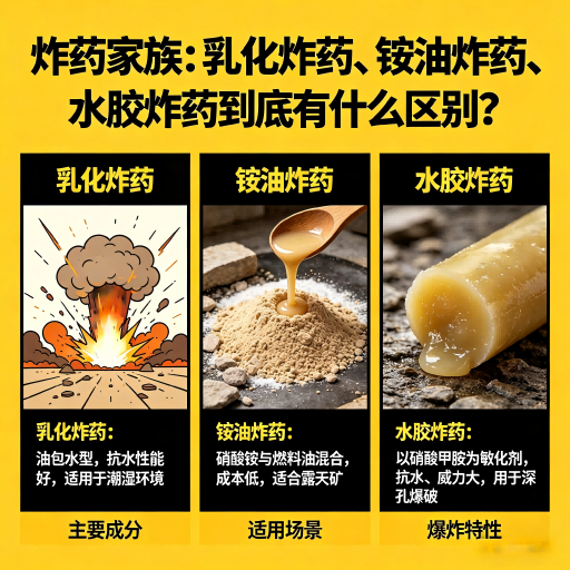 兰考炸药家族：乳化炸药、铵油炸药、水胶炸药到底有什么区别？